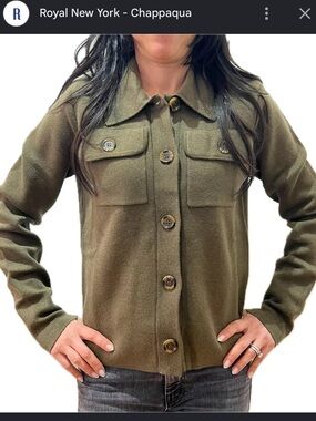 Minnie Rose Olive Green Cotton-Blend Utility Shacket